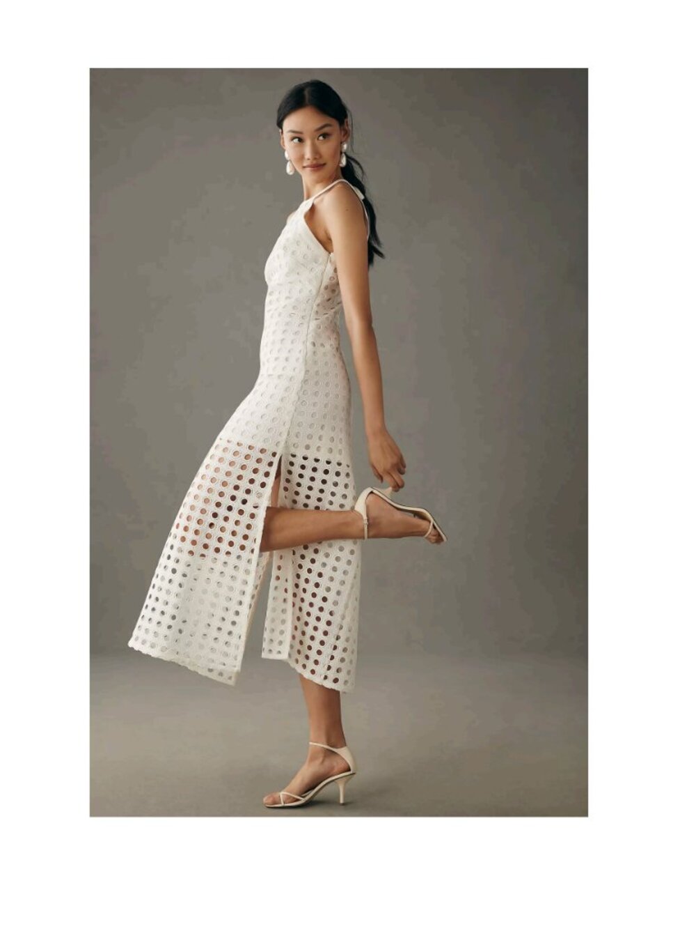 Vineet Bahl White Eyelet Halter Midi Dress White Size SP
